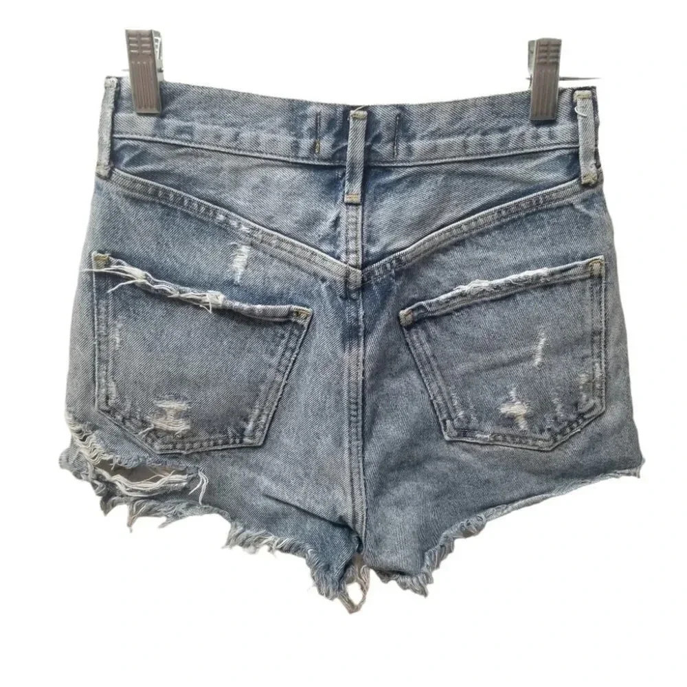 đ
şAGOLDE High Rise Button Fly Distressed Jean Shorts 23 - Picture 2 of 10